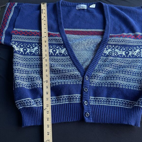 Vintage Masterpiece Apparel Cardigan Sweater Mens Large Blue Fair Isle Winter - Picture 10 of 11